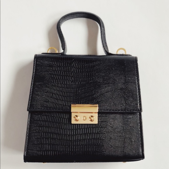 Veil Black Croc Vegan Top Handle Bag - Picture 5 of 8